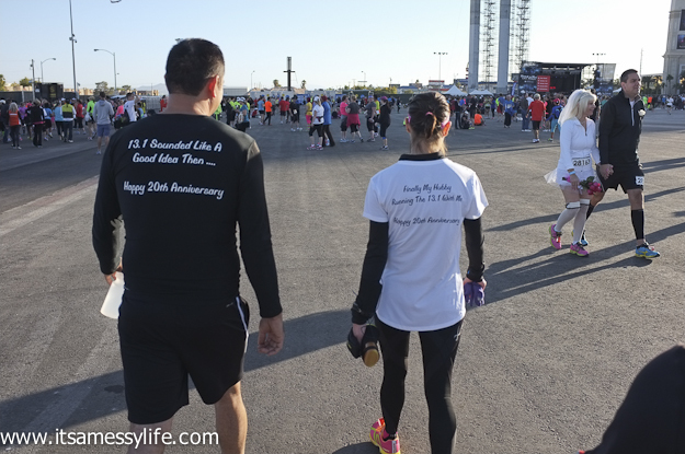  My cousin had custom shirts made for them, since just a few days before the marathon, they celebrated their 20th anniversary! 